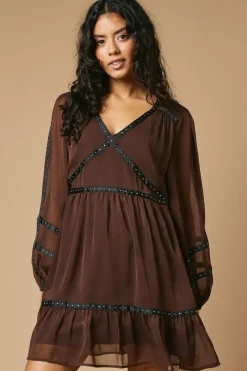 Petite Plain Stud Trim Detail Mini Dress