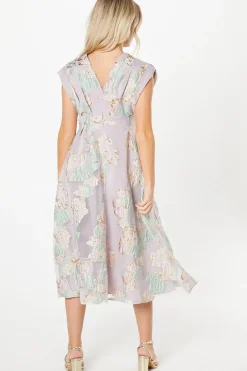 Petite Pleated Bodice Organza Jacquard Midi Dress