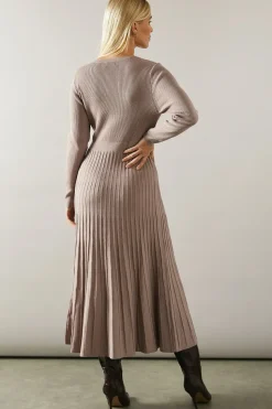 Petite Pleated Skirt Wrap Detail Knitted Midi Dress