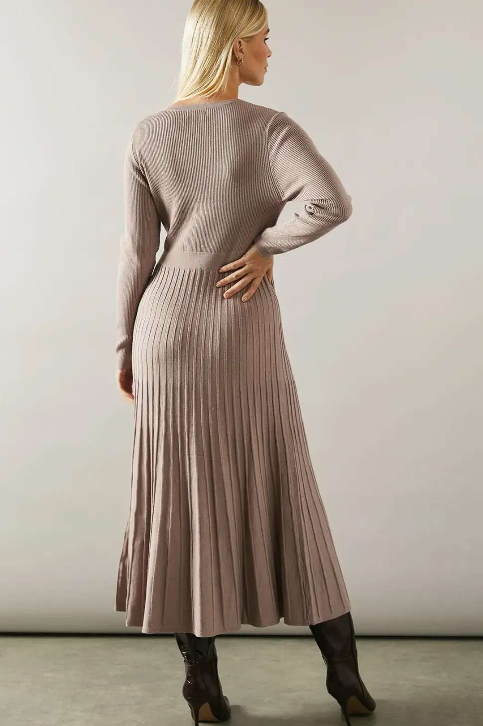 Petite Pleated Skirt Wrap Detail Knitted Midi Dress