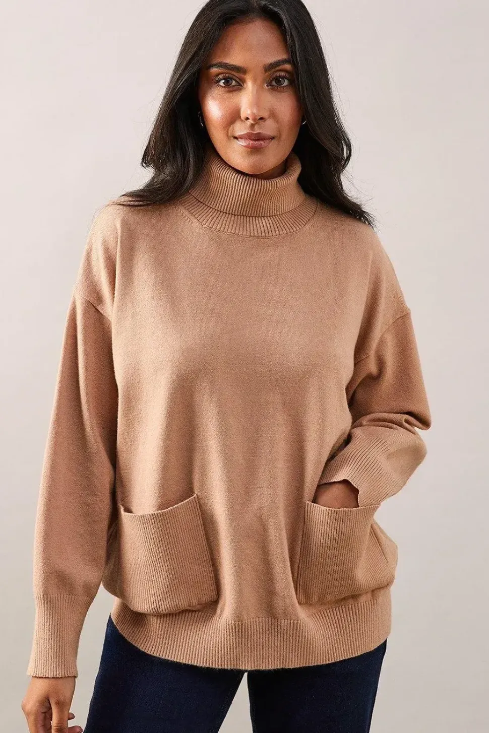 Petite Pocket Front Roll Neck Jumper