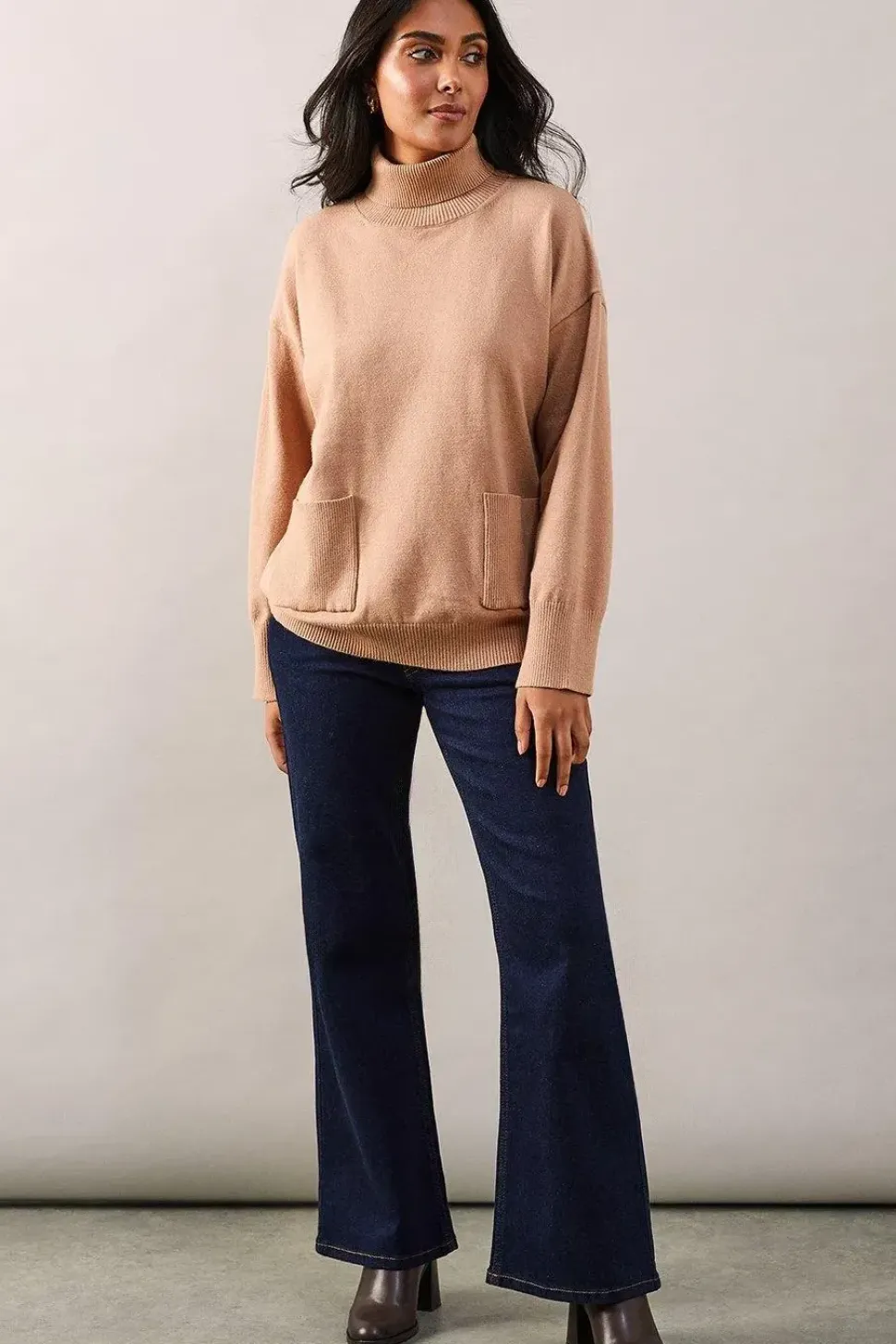 Petite Pocket Front Roll Neck Jumper