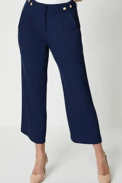 Petite Premium Button Detail Wide Leg Trouser