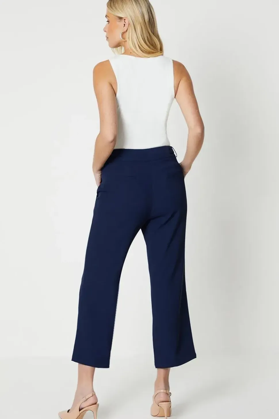 Petite Premium Button Detail Wide Leg Trouser