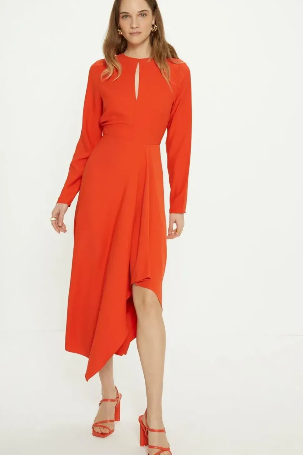 Petite Premium Crepe Waterfall Skirt Midi Dress