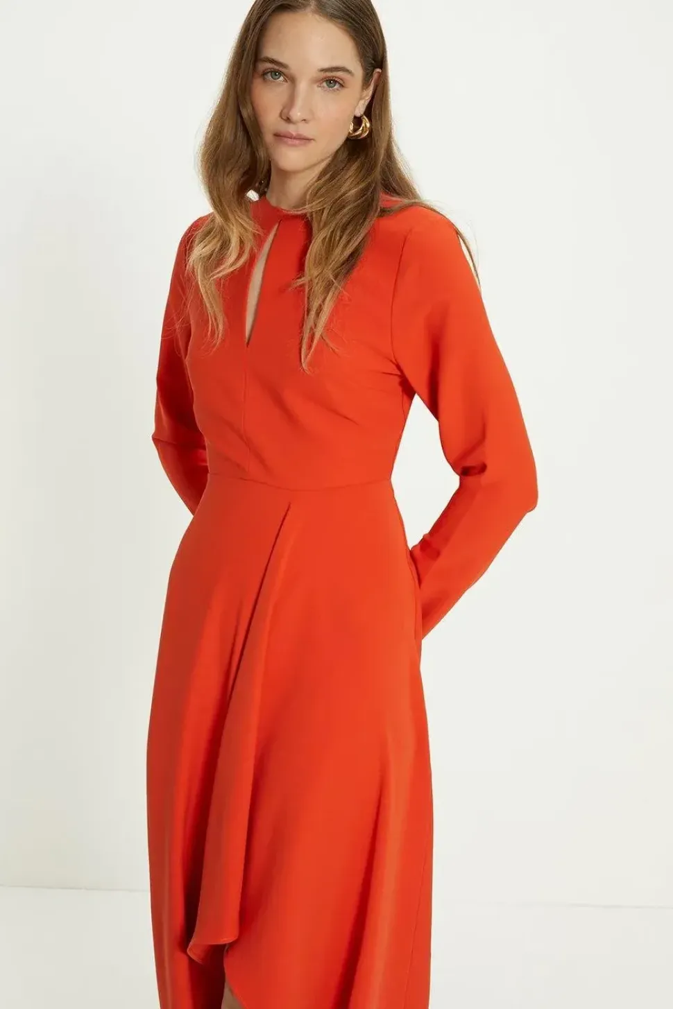 Petite Premium Crepe Waterfall Skirt Midi Dress