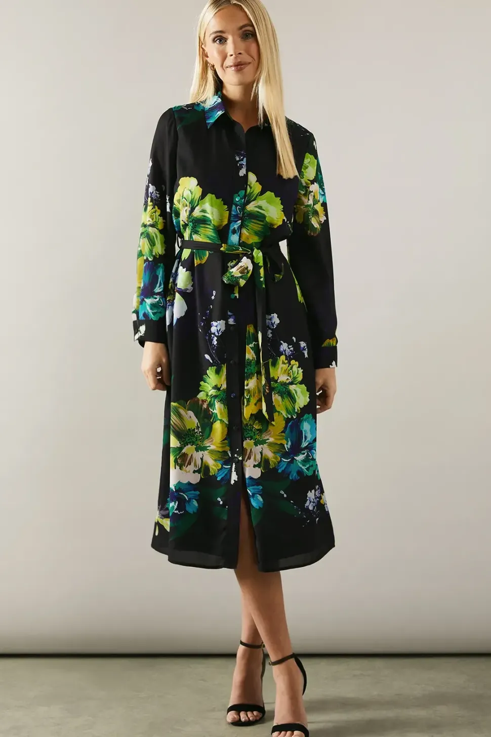 Petite Premium Floral Collared Shirt Dress