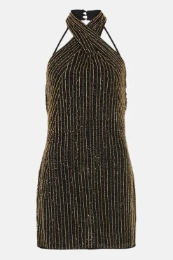 Petite Premium Linear Sequin Cross Neck Dress