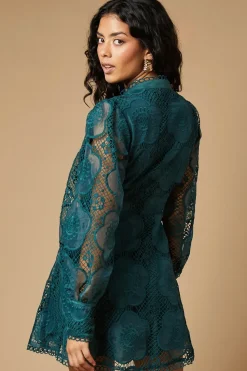 Petite Premium Organza Lace Trim Mini Shirt Dress