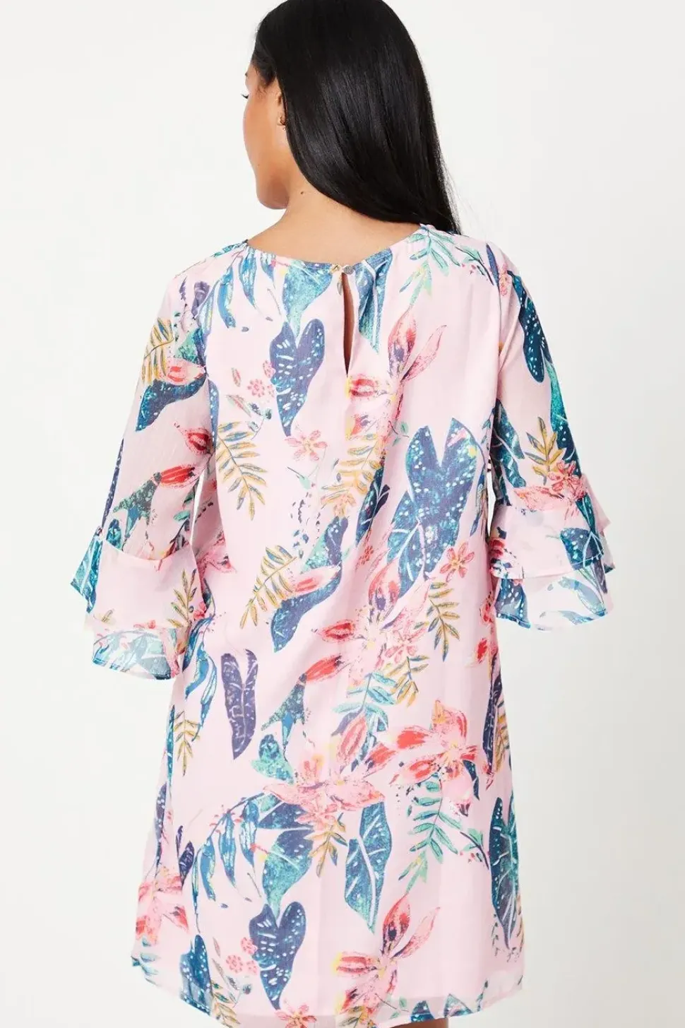 Petite Printed Chiffon Flute Sleeve Shift Dress