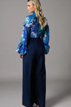 Petite Printed Chiffon Mix Fabric Jumpsuit