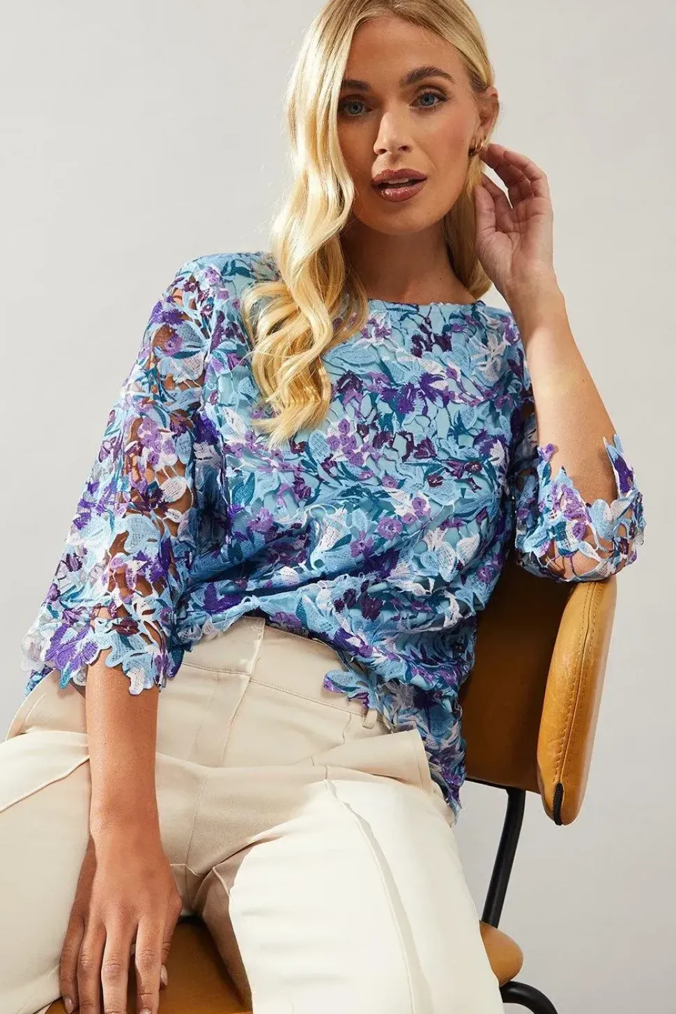 Petite Printed Lace Top