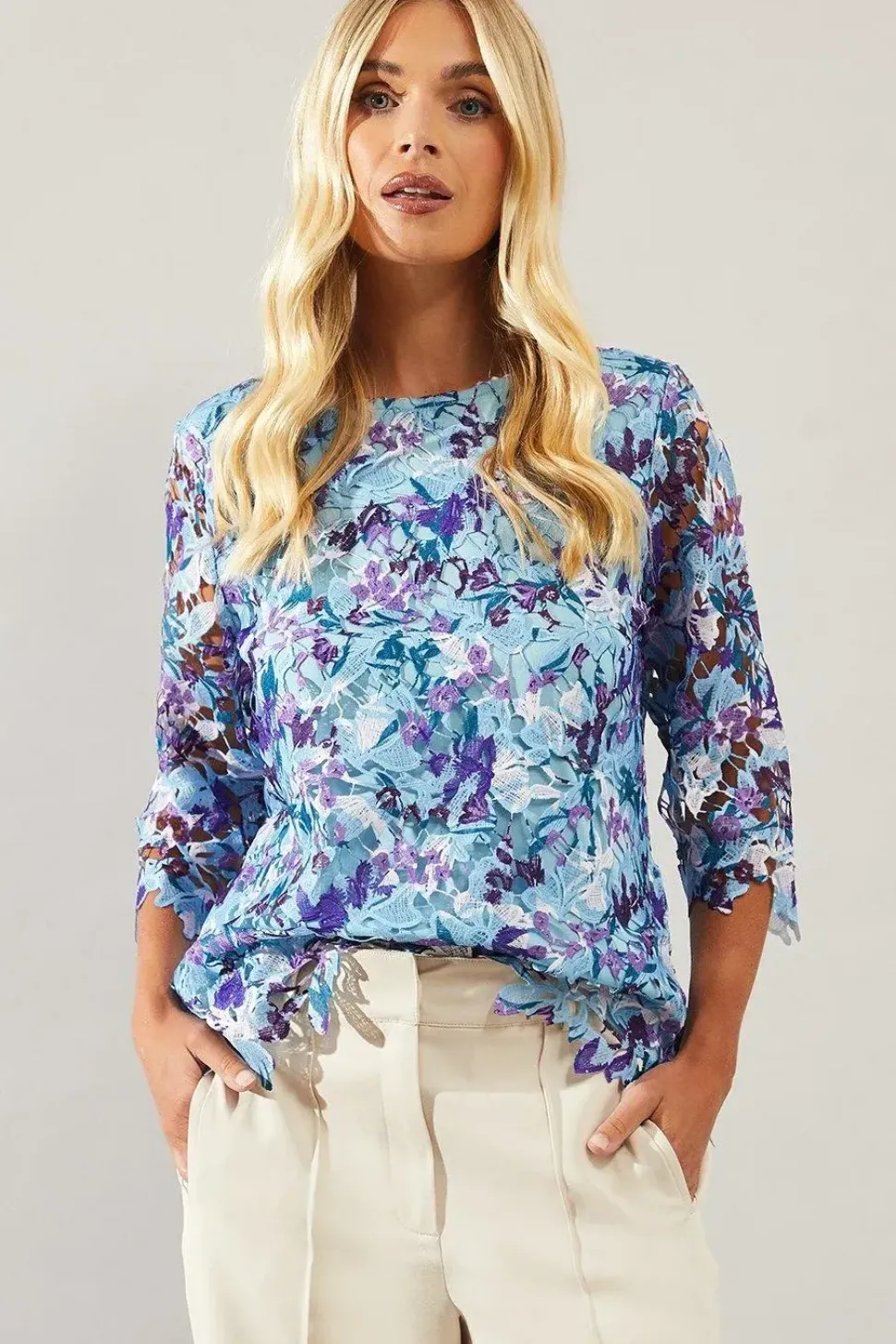 Petite Printed Lace Top