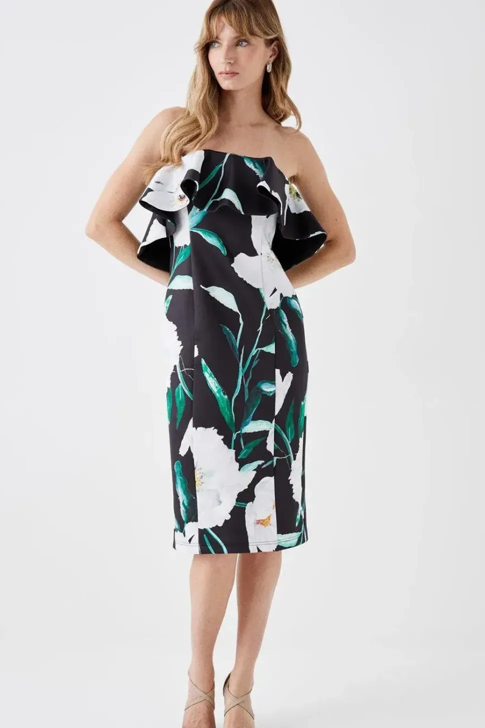 Petite Printed Ruffle Bandeau Dress