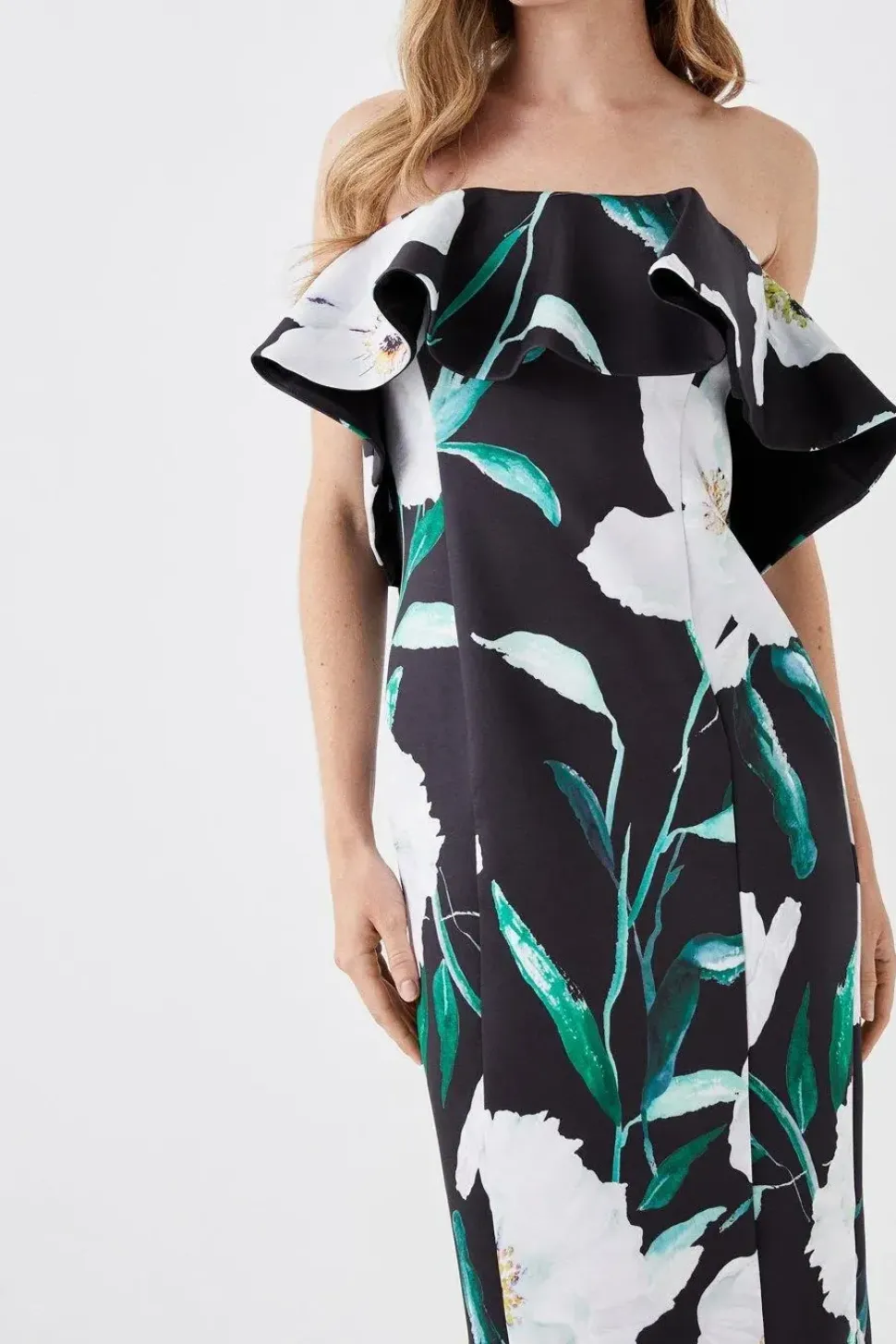 Petite Printed Ruffle Bandeau Dress