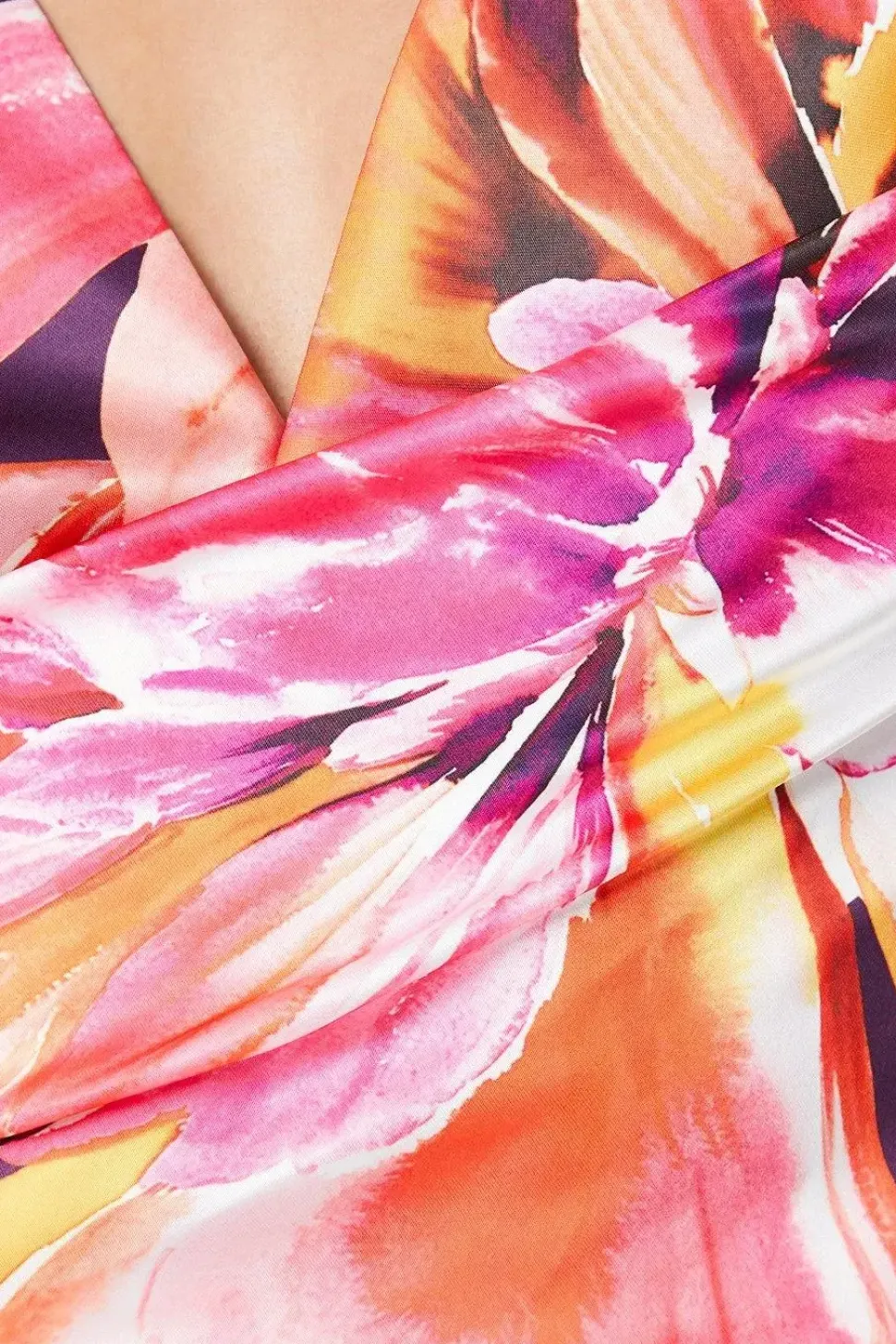 Petite Printed Satin Wrap Dress With Flare Sleeve