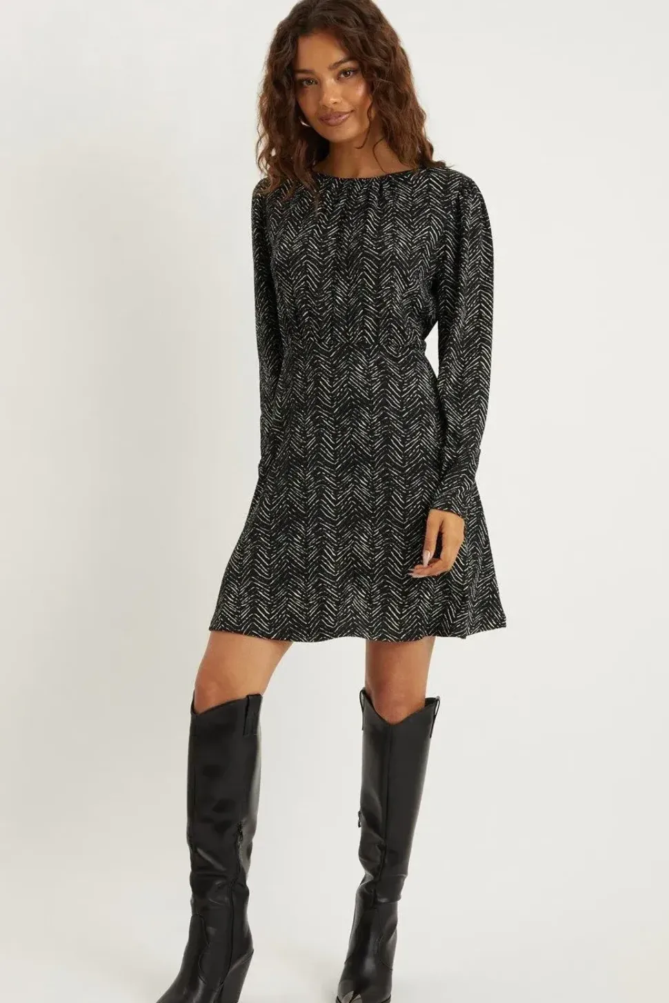 Petite Puff Sleeve Fit And Flare Mini Dress