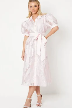 Petite Puff Sleeve Jacquard Shirt Dress