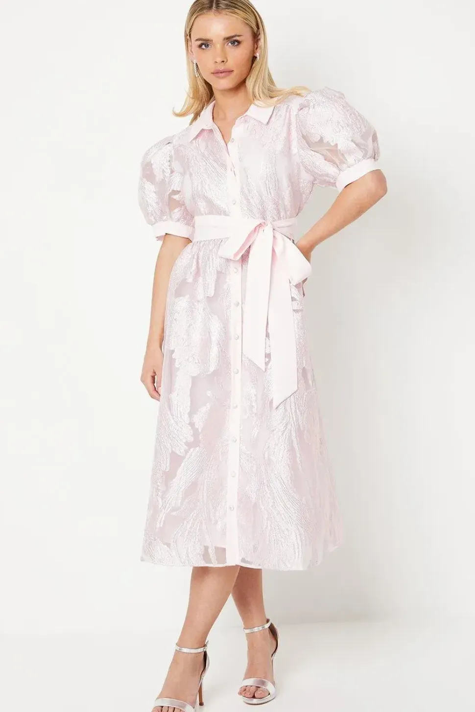 Petite Puff Sleeve Jacquard Shirt Dress