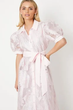 Petite Puff Sleeve Jacquard Shirt Dress