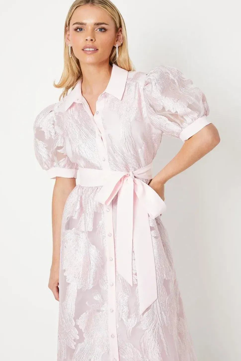 Petite Puff Sleeve Jacquard Shirt Dress