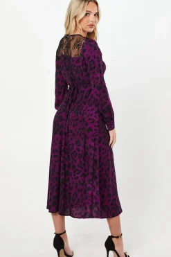 Petite Purple Animal Lace Yoke Shirt Dress