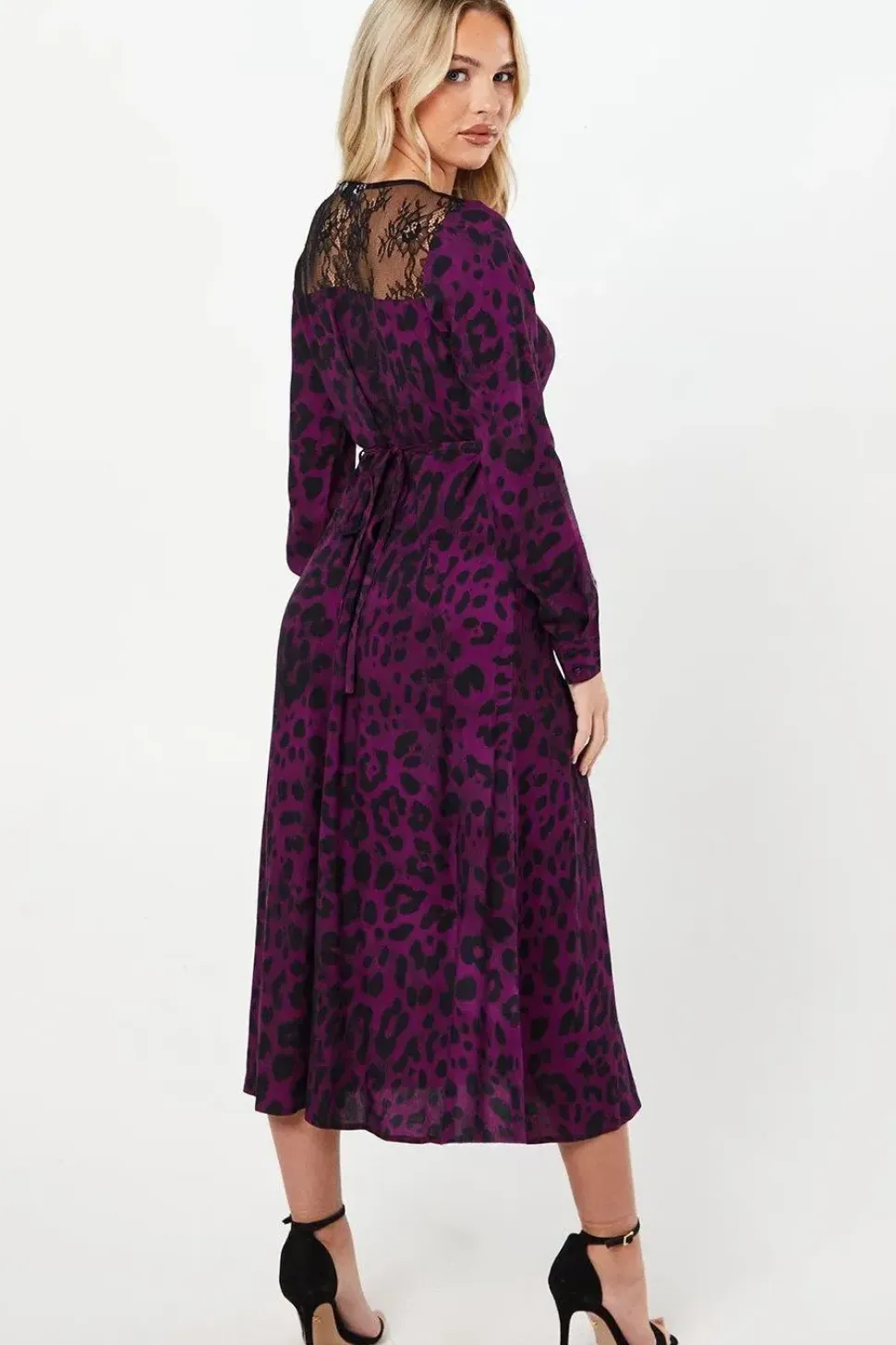 Petite Purple Animal Lace Yoke Shirt Dress
