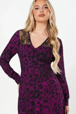 Petite Purple Animal Lace Yoke Shirt Dress