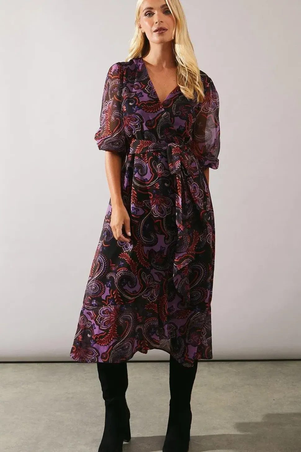 Petite Purple Paisley Wrap Dress