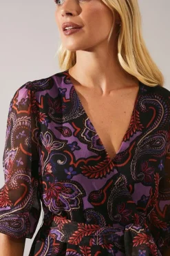 Petite Purple Paisley Wrap Dress