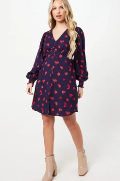 Petite Red Ditsy Floral Button Front Mini Dress