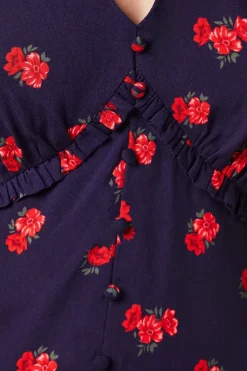 Petite Red Ditsy Floral Button Front Mini Dress
