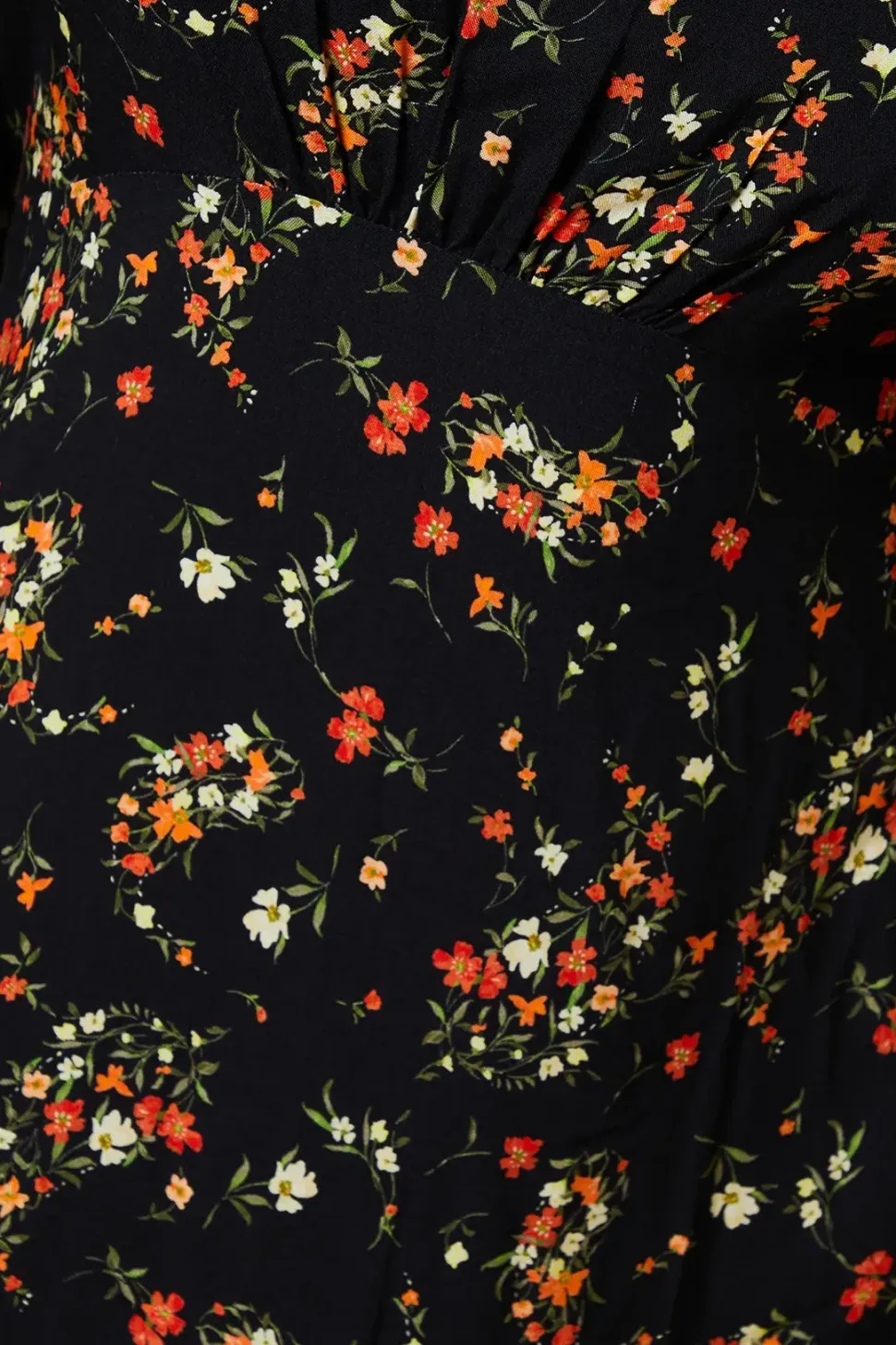 Petite Red Ditsy Floral Shirred Cuff Midi Dress