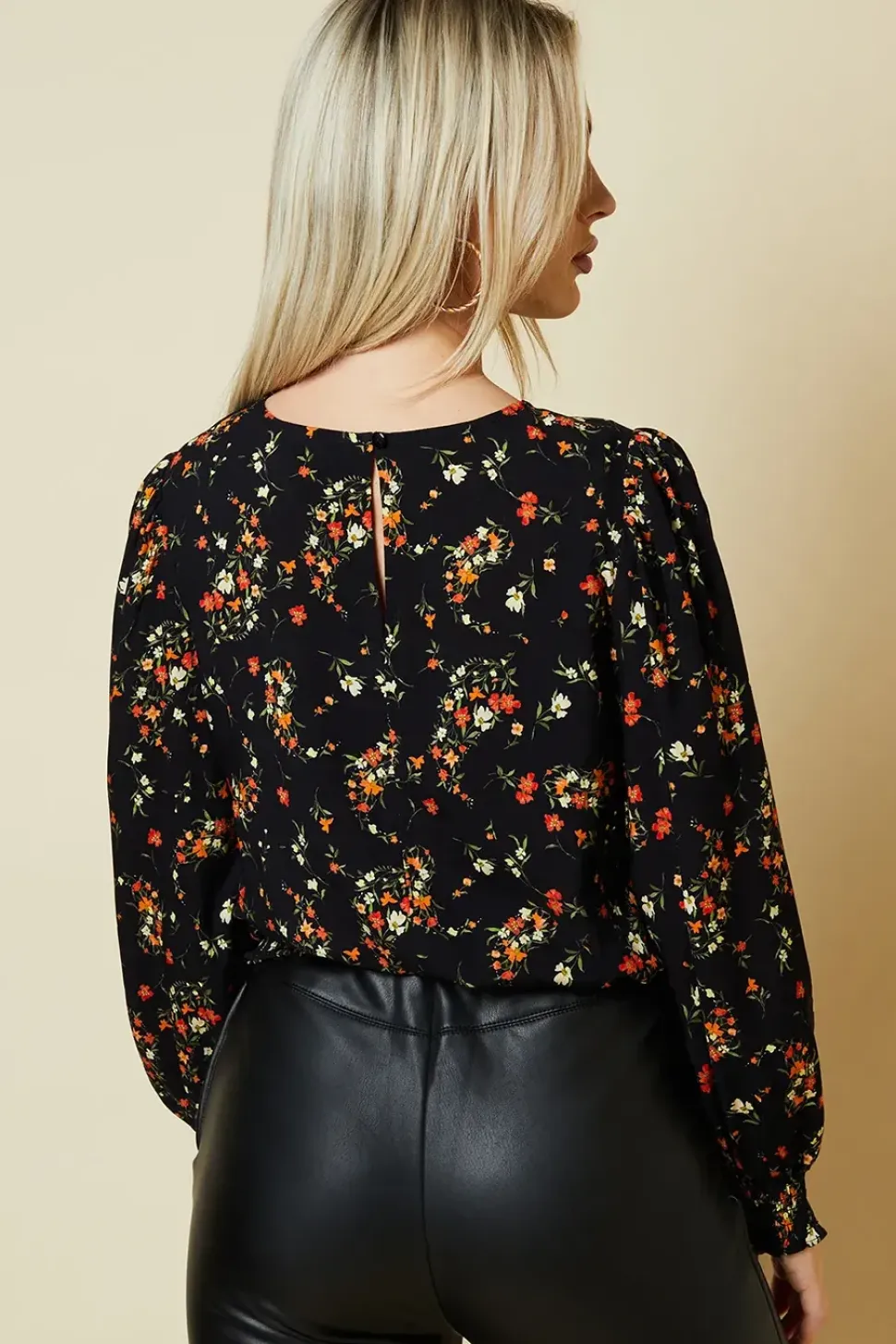 Petite Red Ditsy Shirred Hem Top