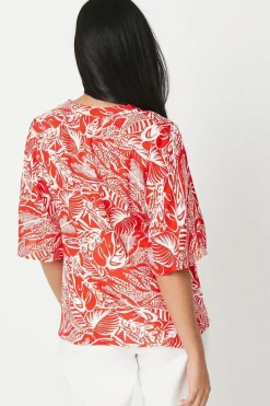 Petite Red Floral Flute Sleeve Blouse