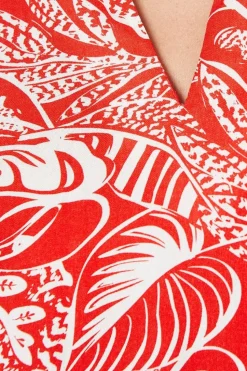 Petite Red Floral Flute Sleeve Blouse