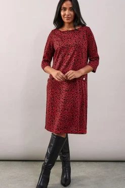 Petite Red Leopard Jacquard Ponte Shift Dress