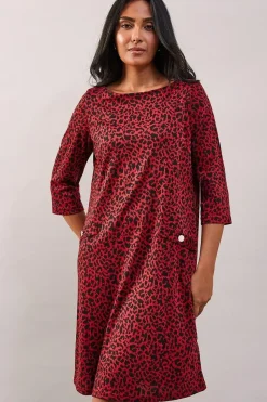 Petite Red Leopard Jacquard Ponte Shift Dress