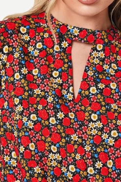 Petite Red Rose Ditsy Keyhole Blouse