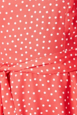 Petite Red Spot Sweetheart Neckline Puff Sleeve Mini Dress