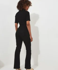 PETITE Retro Denim Zip-Front Jumpsuit
