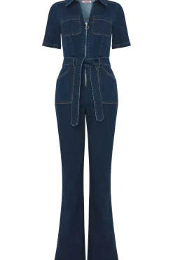 PETITE Retro Denim Zip-Front Jumpsuit