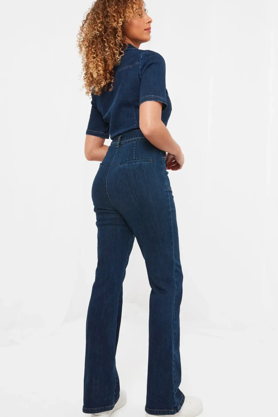 PETITE Retro Denim Zip-Front Jumpsuit