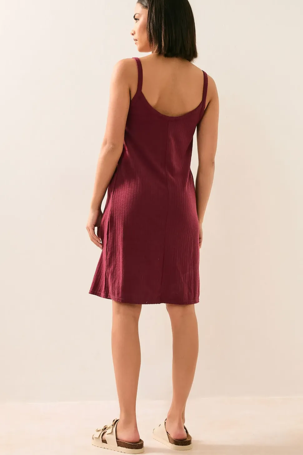Petite Ribbed Button Mini Dress