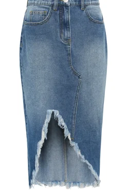 Petite Ripped Hem Midi Skirt