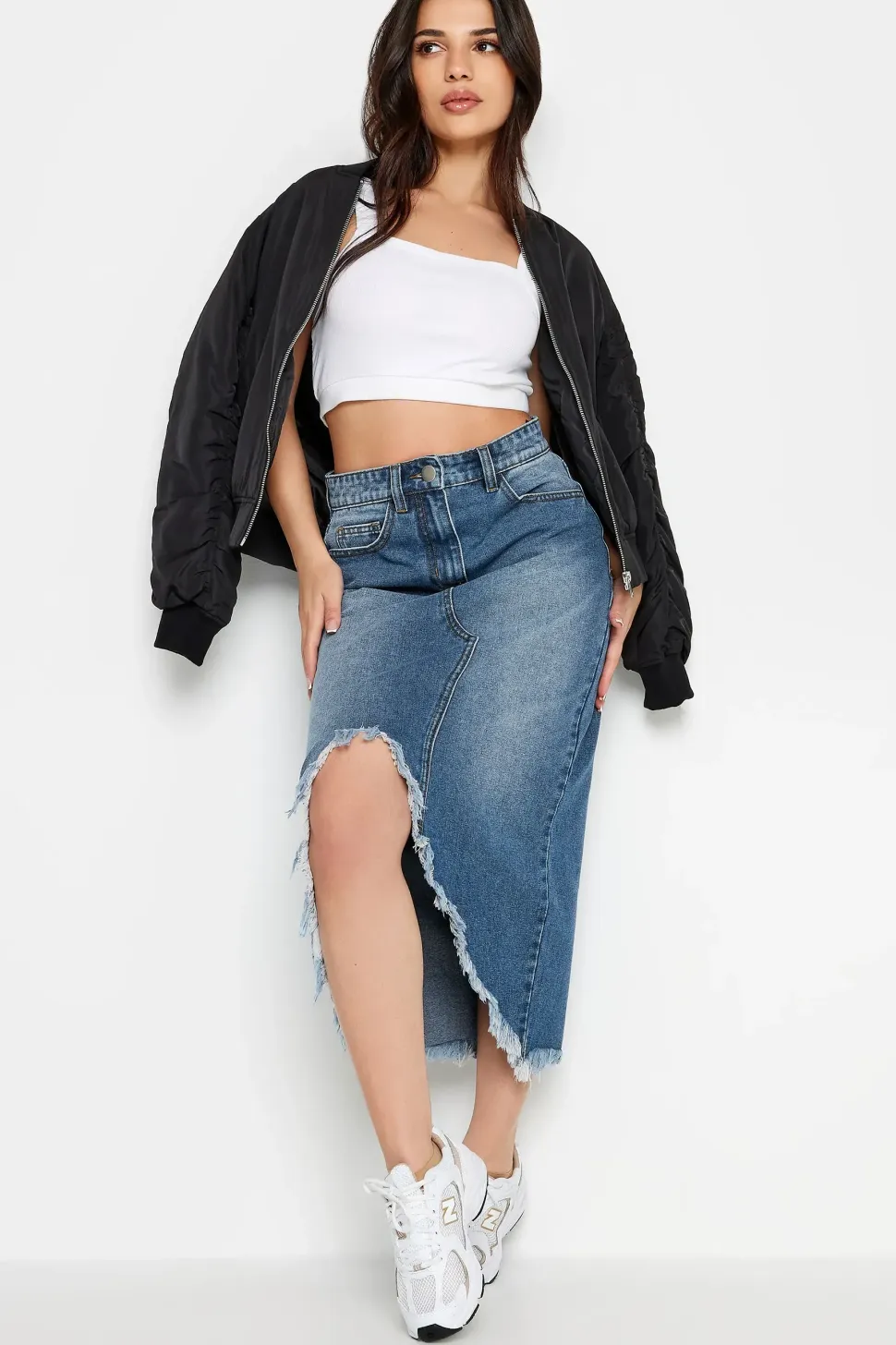 Petite Ripped Hem Midi Skirt