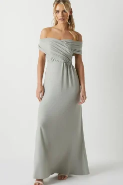 Petite Ruched Bardot Fishtail Slinky Jersey Bridesmaids Dres