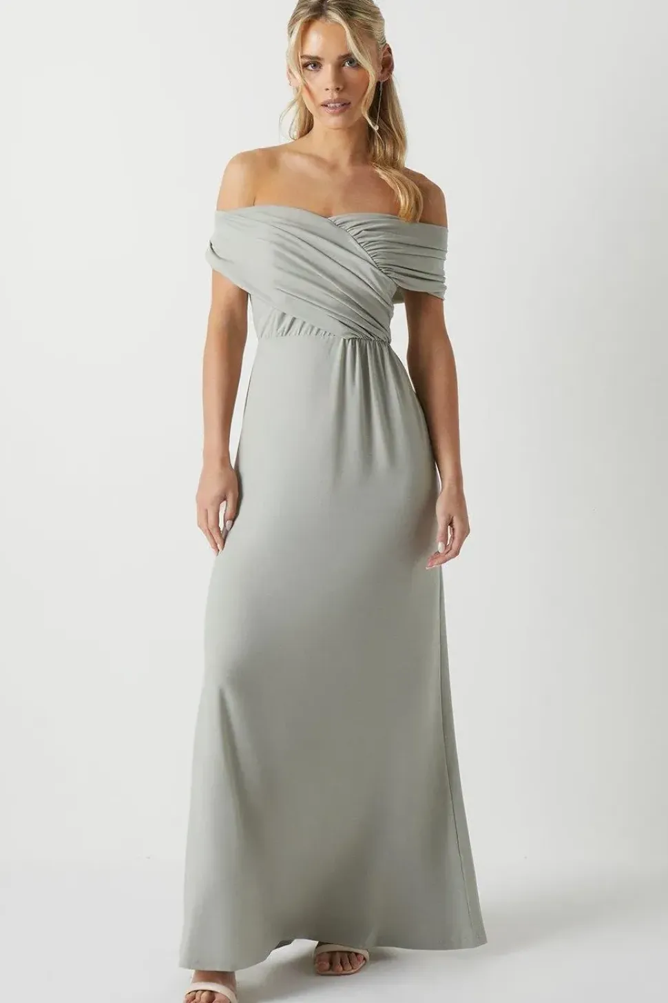 Petite Ruched Bardot Fishtail Slinky Jersey Bridesmaids Dres