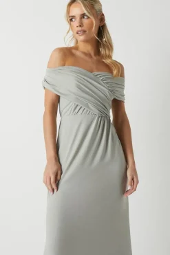 Petite Ruched Bardot Fishtail Slinky Jersey Bridesmaids Dres