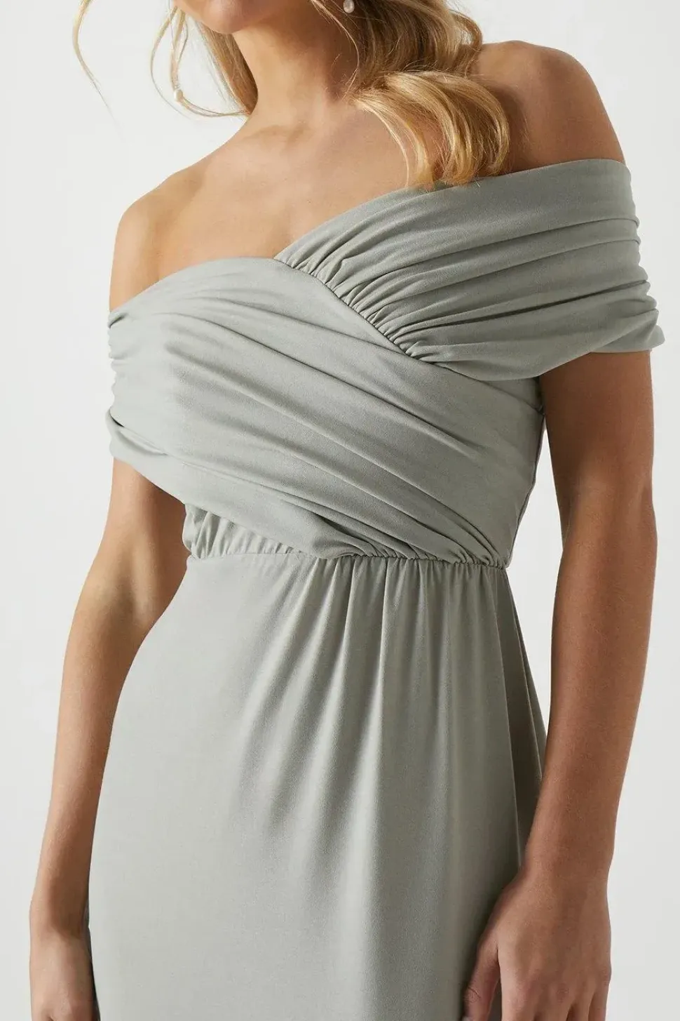 Petite Ruched Bardot Fishtail Slinky Jersey Bridesmaids Dres